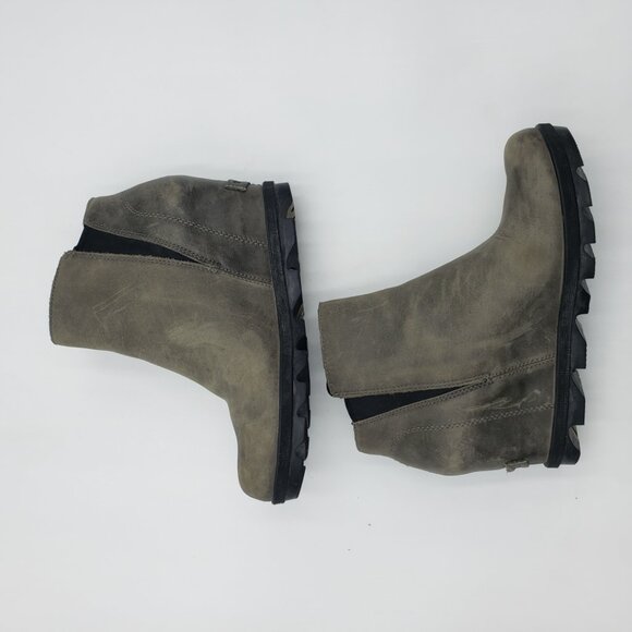 Sorel Joan of Artic Wedge ll Zip Bootie Boots 7.5 Womens Leather Ankle Gray - Picture 7 of 10